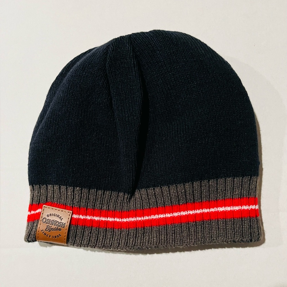 OshKosh B'gosh NWT Reversible Knit Beanie - Gray & Orange Dinosaurs SIZE 2T-4T - Picture 7 of 8